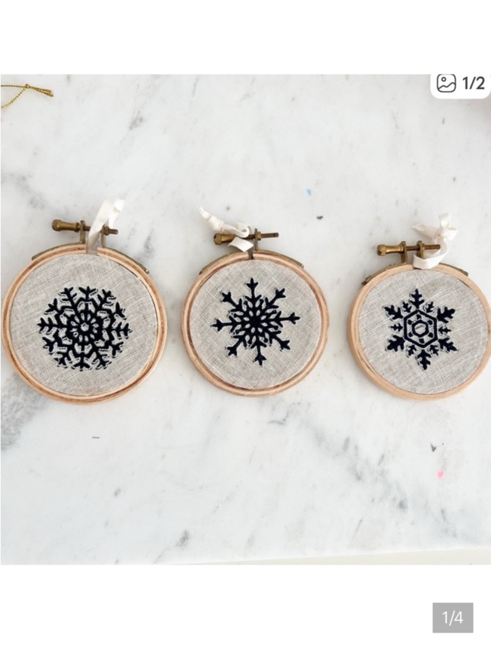 NEW: Farmhouse Pottery Snowflake Embroidery Hoop Ornaments - Set of 3